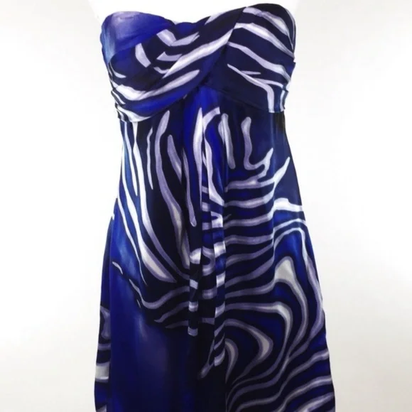 Cache | Dresses | Cache Blue Swirl Strapless Empire Waist Dress Sz2 |  Poshmark